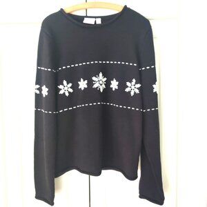 Sonoma Black/White Snowflake Sweater, Size Medium